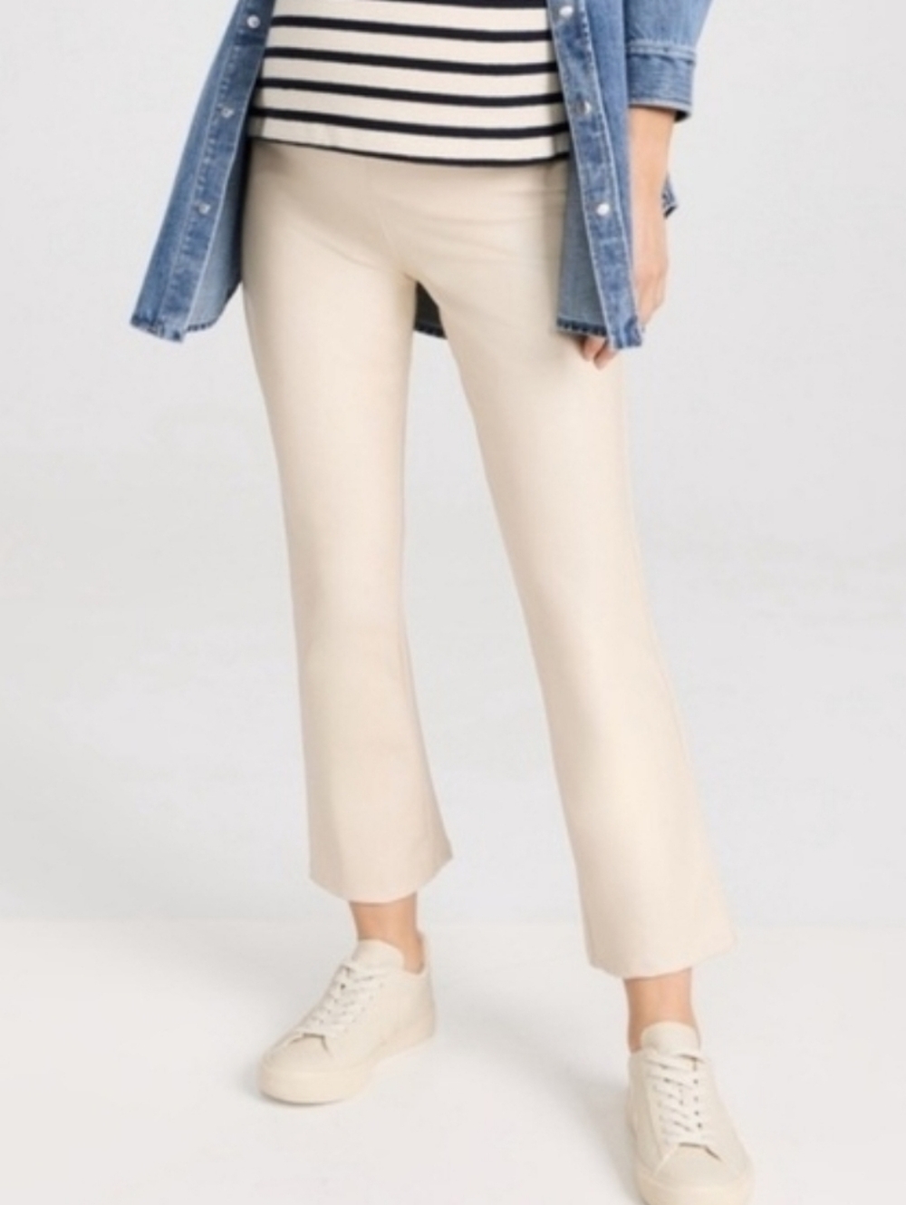 Hatch the vegan stretch leather crop flare pant in white, medium